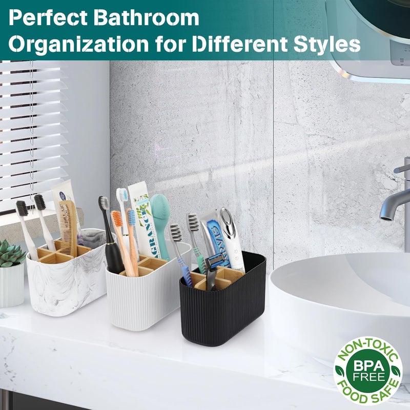 GFWARE Black Toothbrush Holder - Bamboo Toothbrush Holders for Bathrooms Electric Toothbrush Holder Organizer Kids Toothbrush Holders for Bathrooms Countertop - Image 5